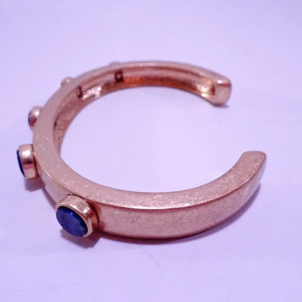 J.Crew Women's Matte Gold Blue Lapis Stone Cuff Bracelet NWOT 68